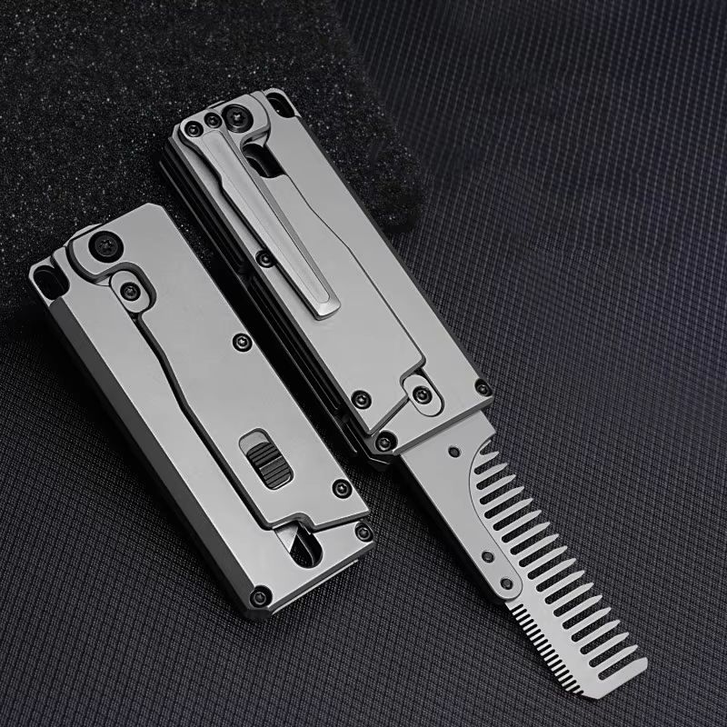 Comb Pocket Titanium - 折りたたみ式チタン合金ウィンドウブレーカーコーム,交換可能なコーム,多機能,EDCユーティリティ,アウトドアキャンプ,狩猟,サバイバルツール