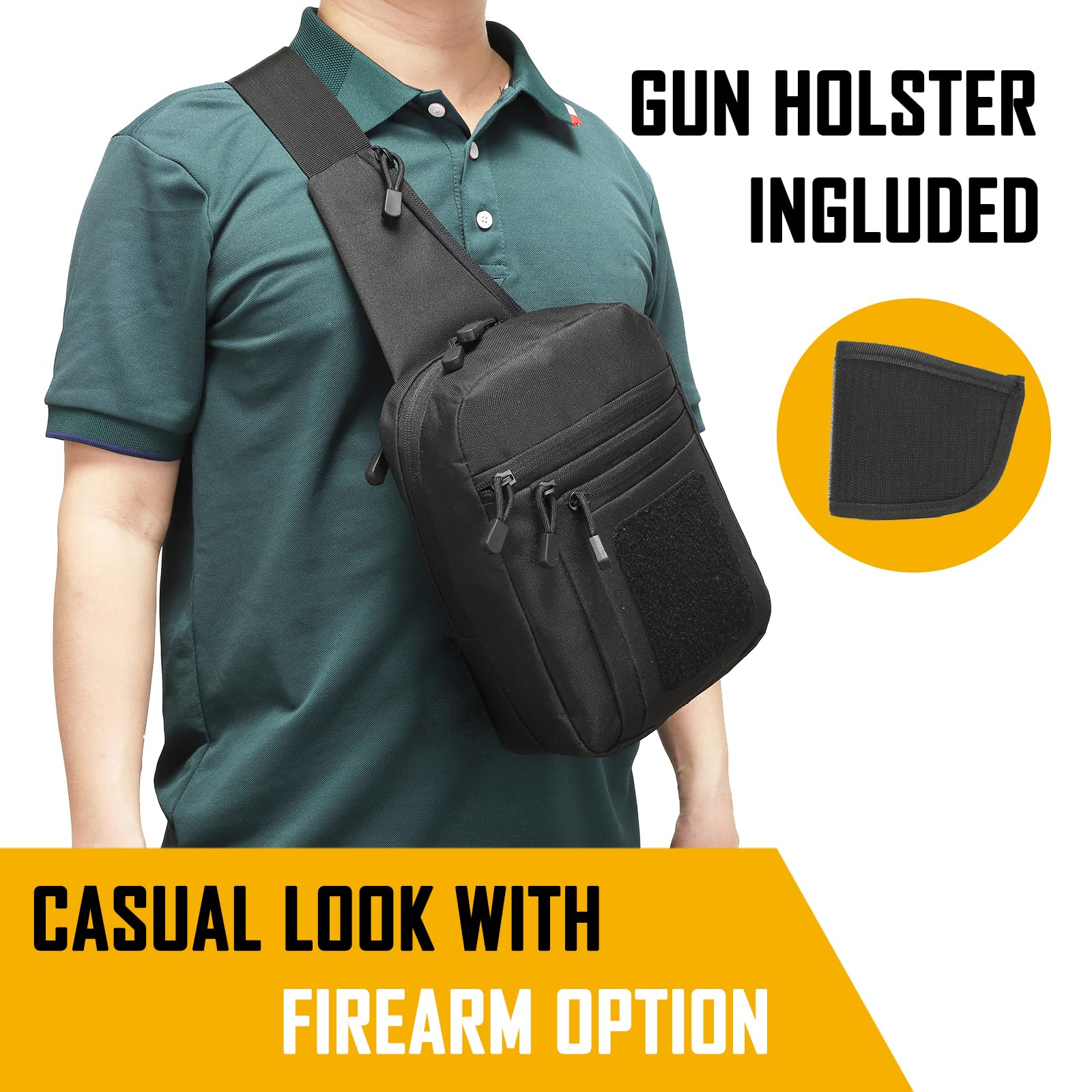 Edc Concealed Carry - メンズ用隠し携帯用クロスボディバッグ、CCWスリングバッグEDCキャリーバッグショルダーナイロン高品質チェストパックガンバッグ（ハンドガン用）